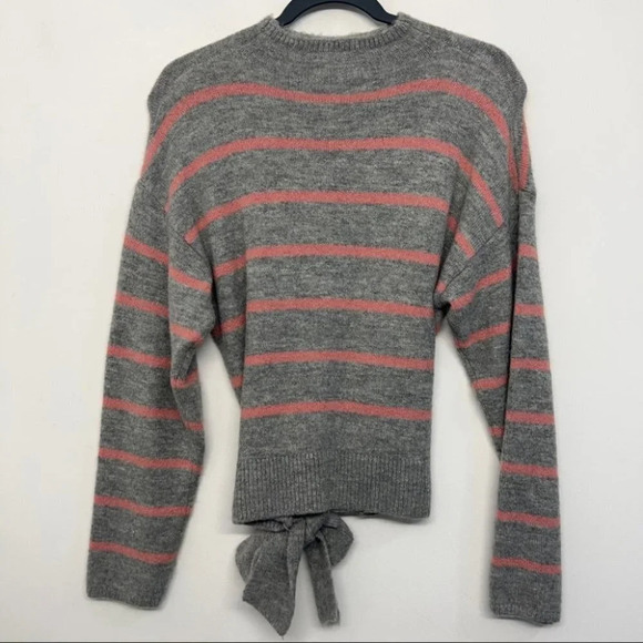 WAYF Stripe Sweater Gray M Tie Bow Waist - Picture 2 of 6